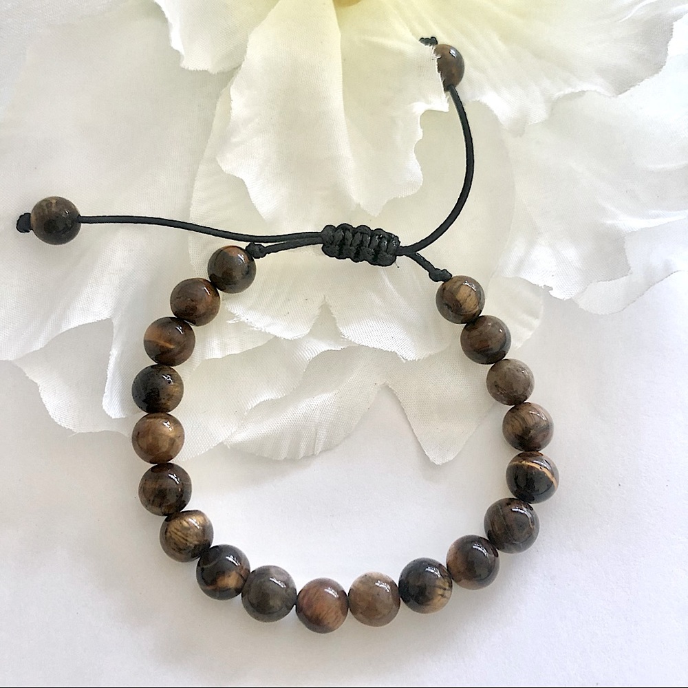 Tiger Eye Stone Beads Bracelet W/ Adjustable Rope